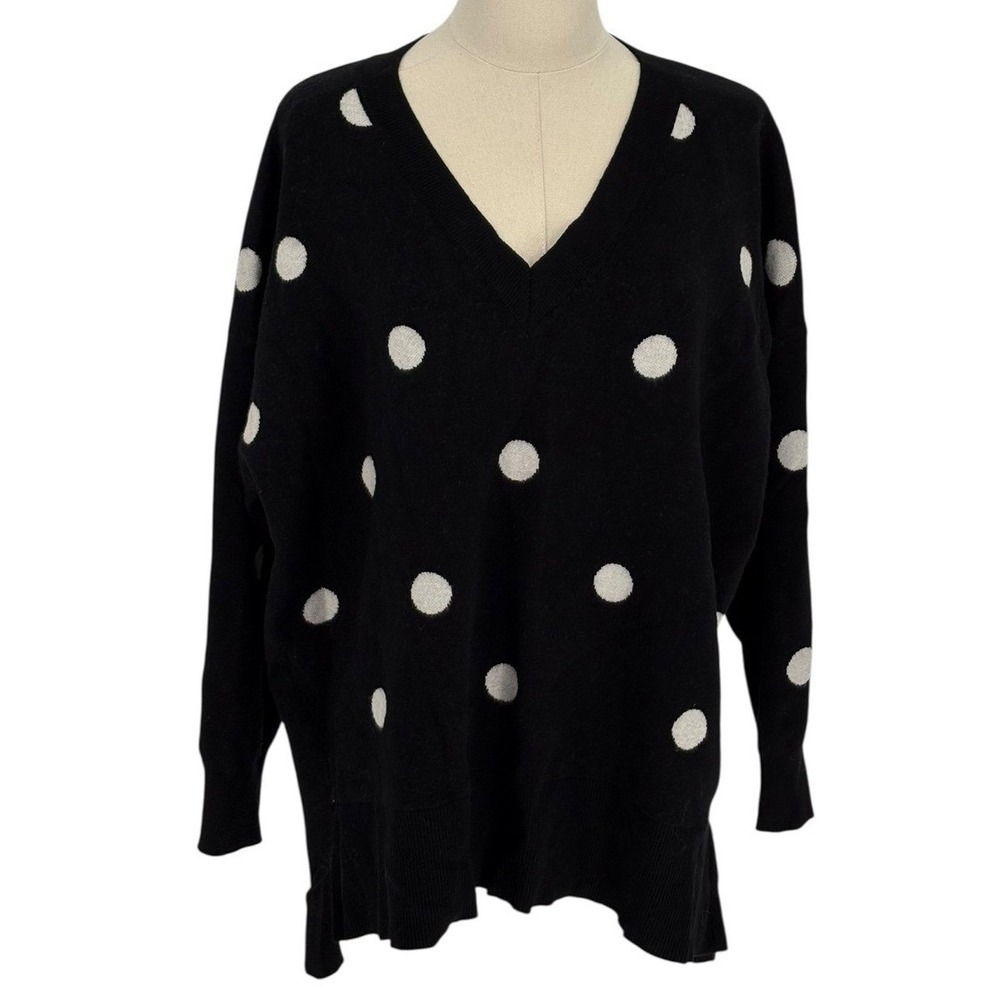 Philosophy Republic Clothing Black Polka‎ Dot V-Neck Sweater 2X Plus Size